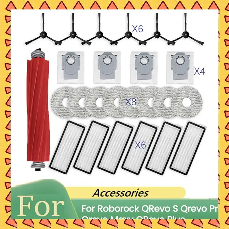 

A008 25 шт. для Roborock Qrevo S/Qrevo Pro/Qrevo Maxv/Qrevo Plus, детали для пылесоса, основная боковая щетка, фильтр, накладка для швабры, мешок для пыли