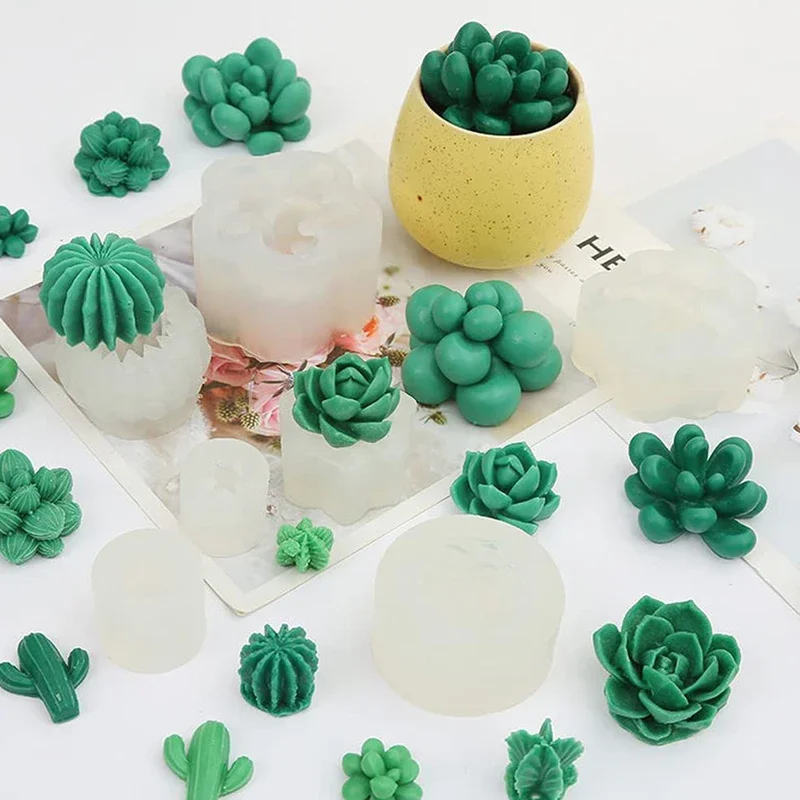 9PCs suculent safe cactus flower resin mold silicone candle mold 3D suculent epoxy resin casting mold durable