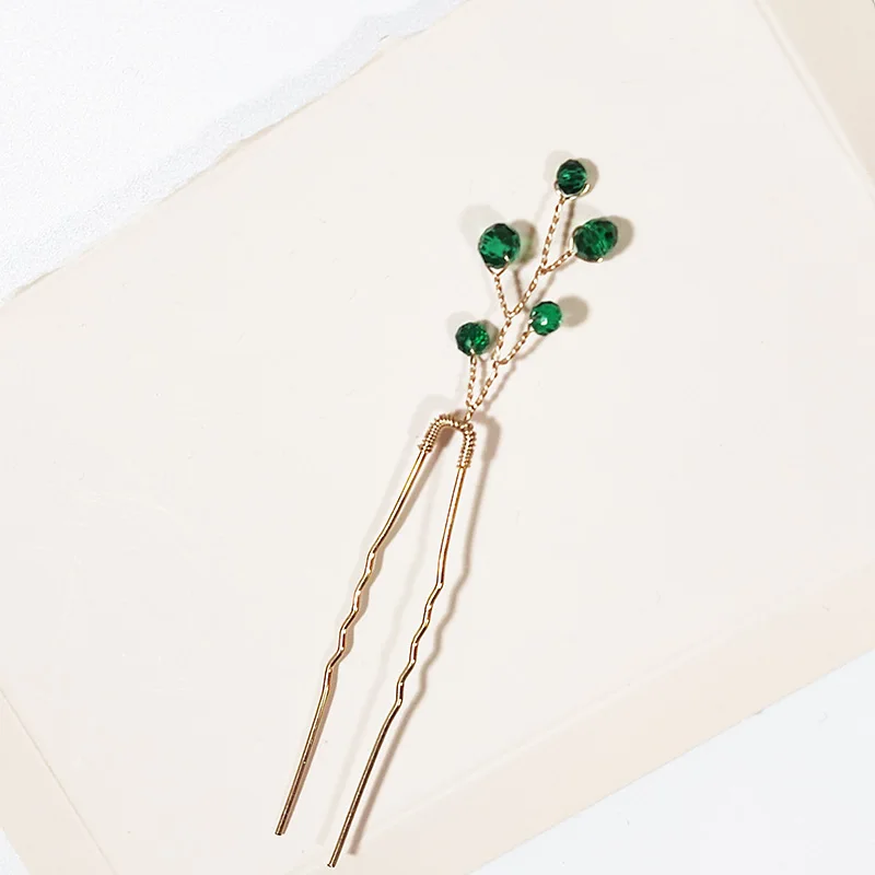 Popular Handmade Wedding Green Color Hair Pins Bridal Crystal Pearl Flower Hair Clip Bridal Hair Jewelry Accessories
