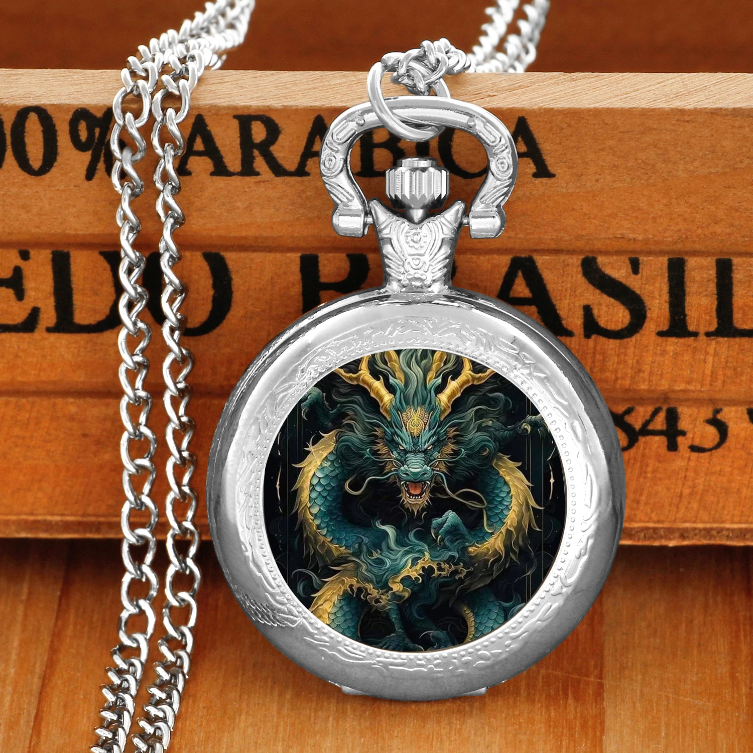 Cool Dragon-reloj de bolsillo de cuarzo Vintage para hombre y mujer, colgante de Collar de plata, cadena de reloj, relojes de bolsillo para niños, regalo, Dropshipping