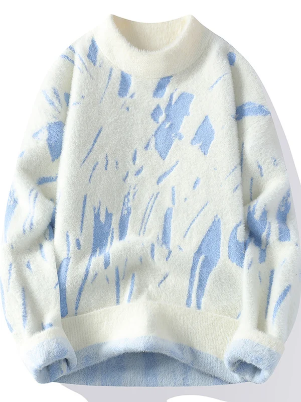 

Men's Mink Sweater round Ne Base Layer Knitted Warm Top Youth Student Autumn Winter Faionable Thiened Long Sve