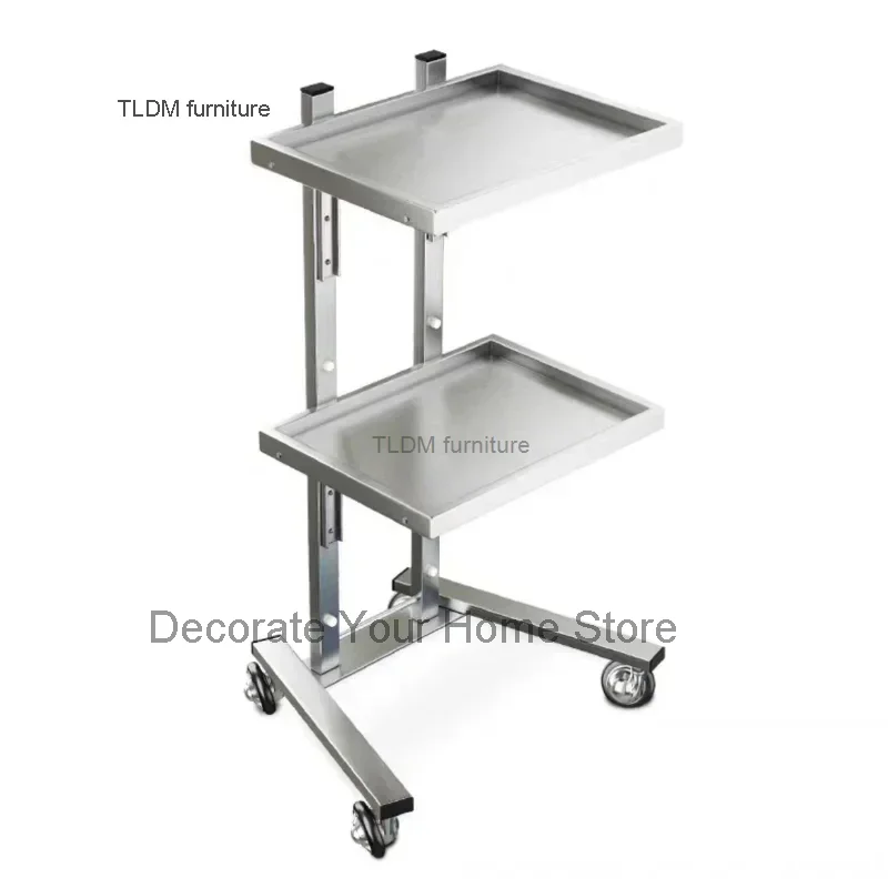 Stainless Steel Auxiliary Cart with Wheels Beauty Salon Dyeing Trolley Cart Folding Bar Car Barber Shop Double Layer Trolleys