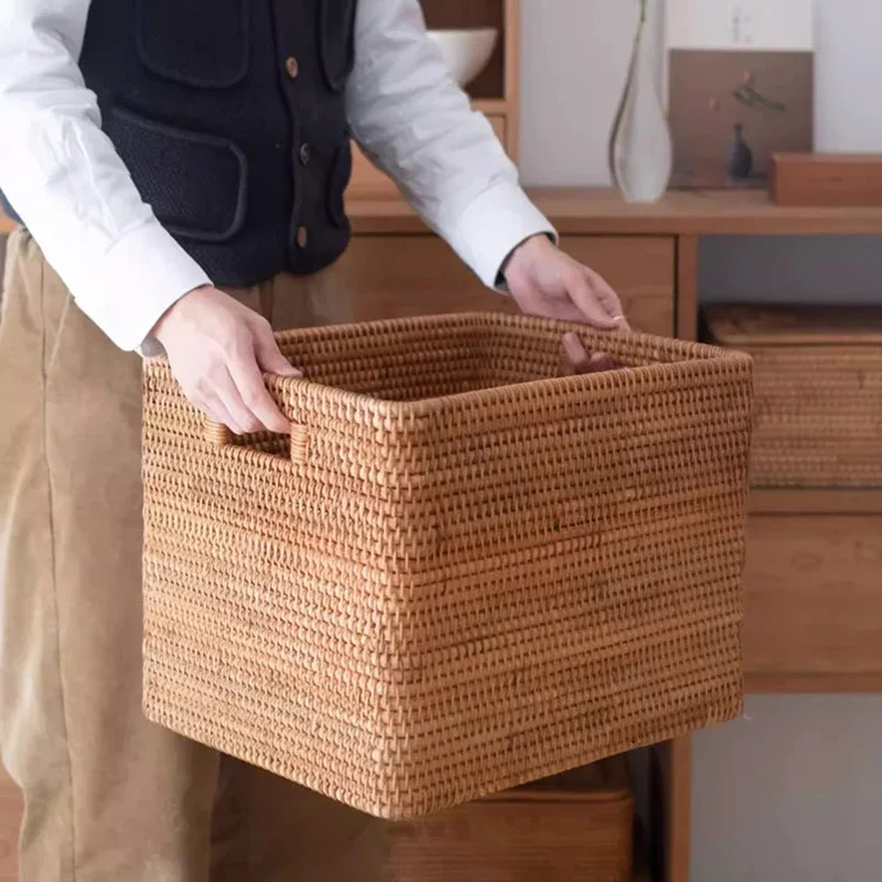 

Minimalist Home Rattan Storage Basket Rectangular Woven Vietnam Bamboo Basket Box Sundries Sorting and Clothing Storage