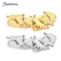 Semitree 5pcs Stainless Steel Cute Baby Foot Charms Bracelet Connector Necklace Pendant for Jewelry Making Findings Accessories
