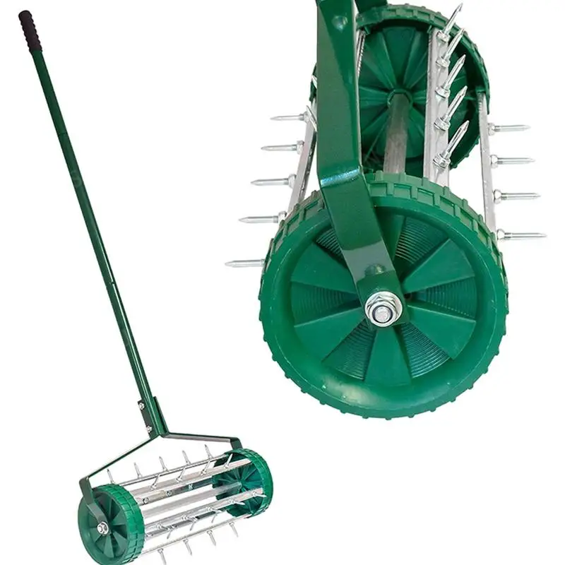 

Rolling Lawn Aerator Manual Spiked Tool Tine Spike Soil Lawn Aerator With 3-Piece Long Steel Handle Gardening Shredding Tools