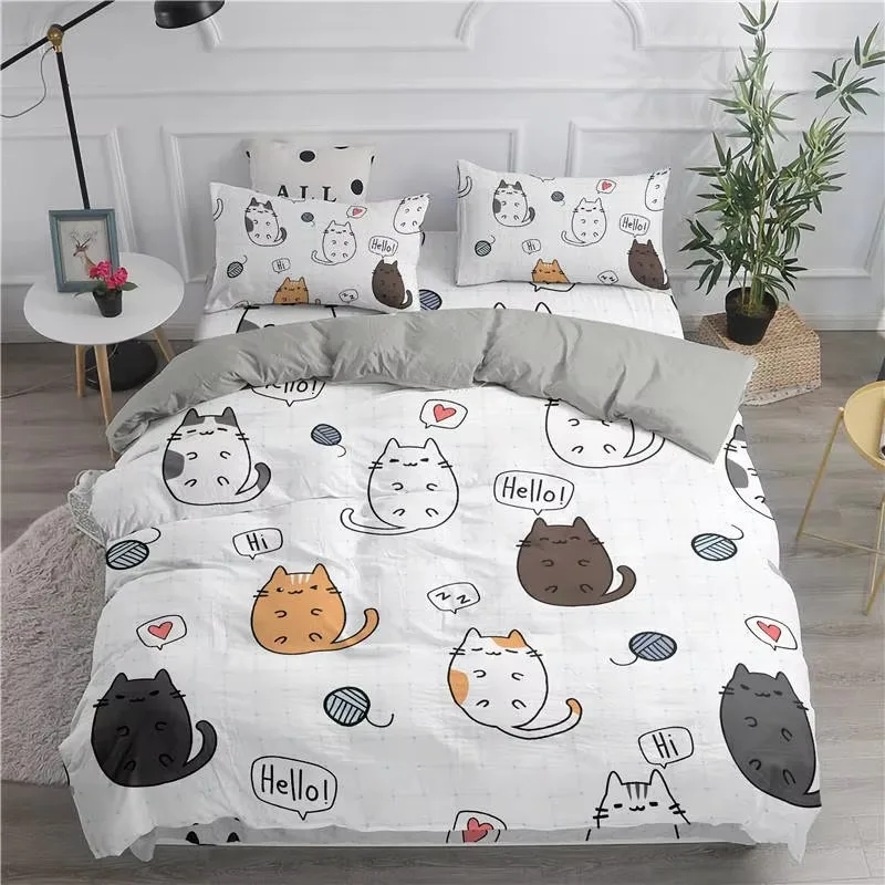 Cute Cats Printed 3D Duvet Cover Set Cartoon Cat Bedding Set Twin Full Queen King Size Double Sizes Pillowcase Comforter Cover