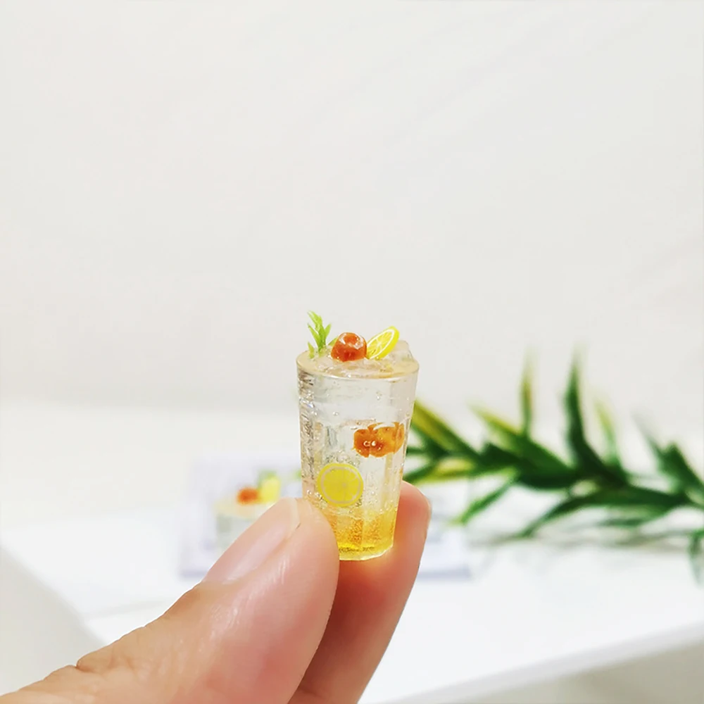 1Pcs 1/12 Dollhouse Miniature Iced lemon Tea Mini Drinks Cup Model Toy for ob11 bjd Doll House Accessories Decoration