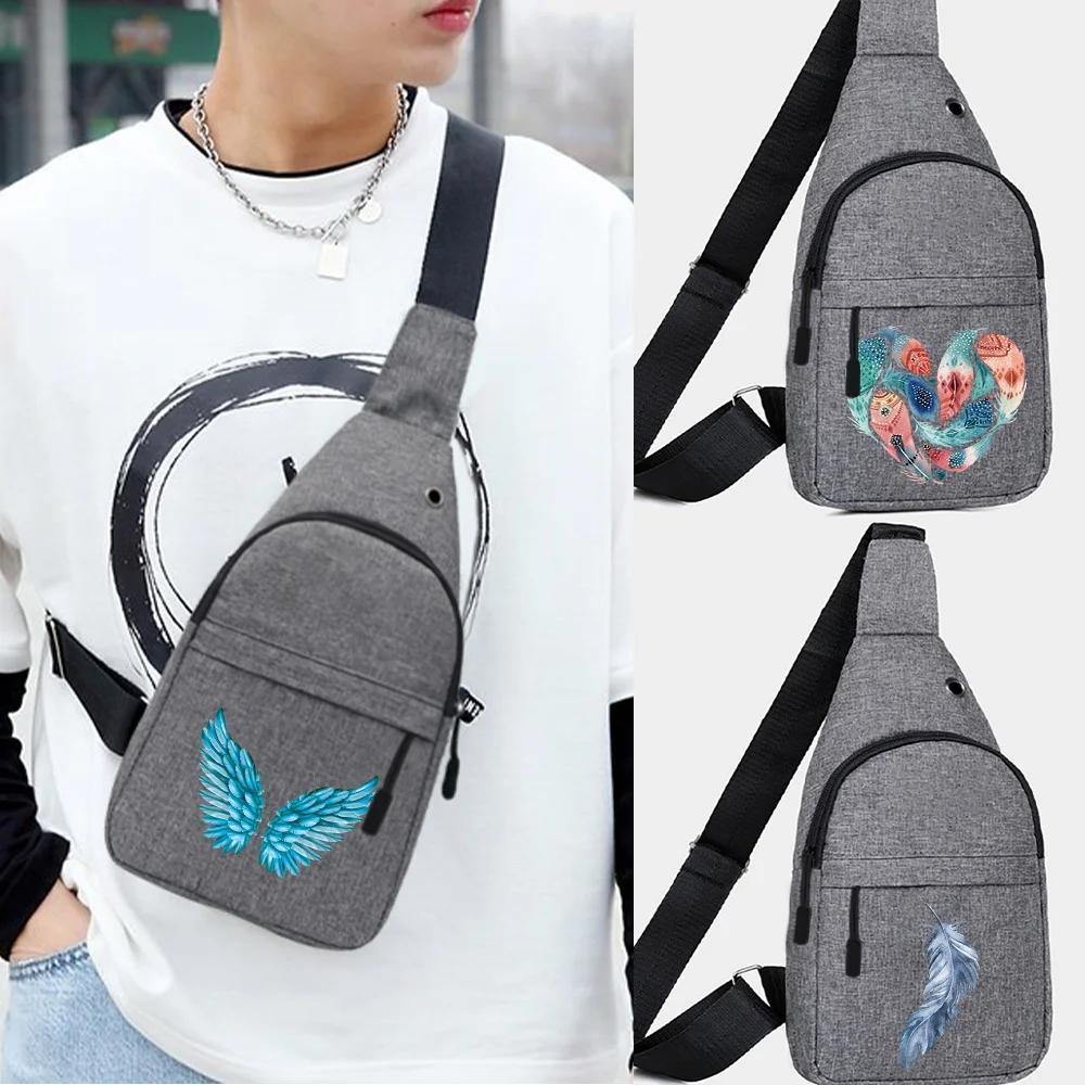 

Chest Bags Shoulder Bag Fashion Feather Print Crossbody Bag for Unisex Mini New Travel Sport Bag Anti Theft Mobile Phone Key Bag