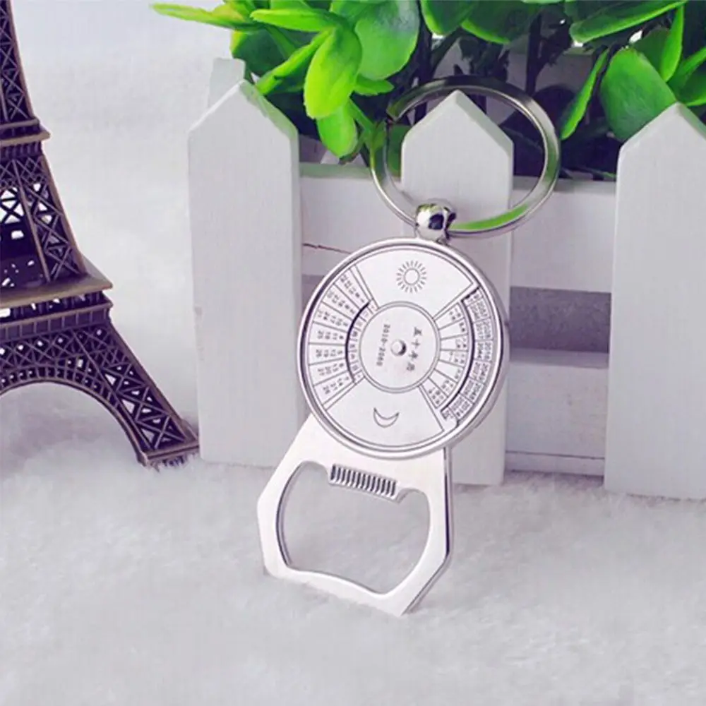 Durable Christmas Gift 50 Year Calendar Creative Novelty Key Rings Bottle Opener Key Chain Metal Key Ring