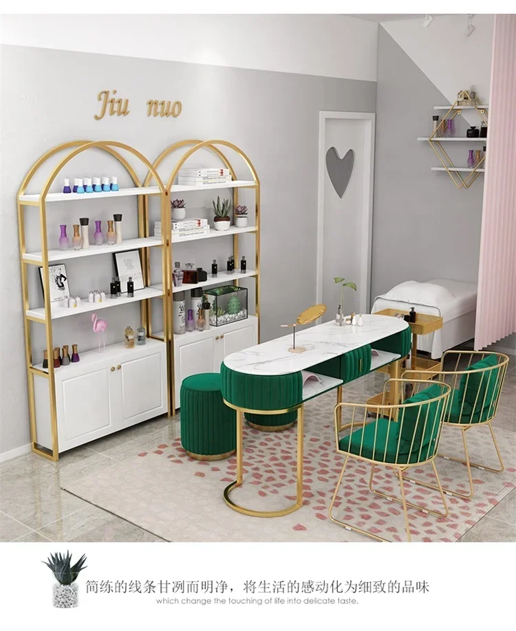 2023 JIYOU Nail table and chair set combination simple modern marble double beauty shop table double nail table