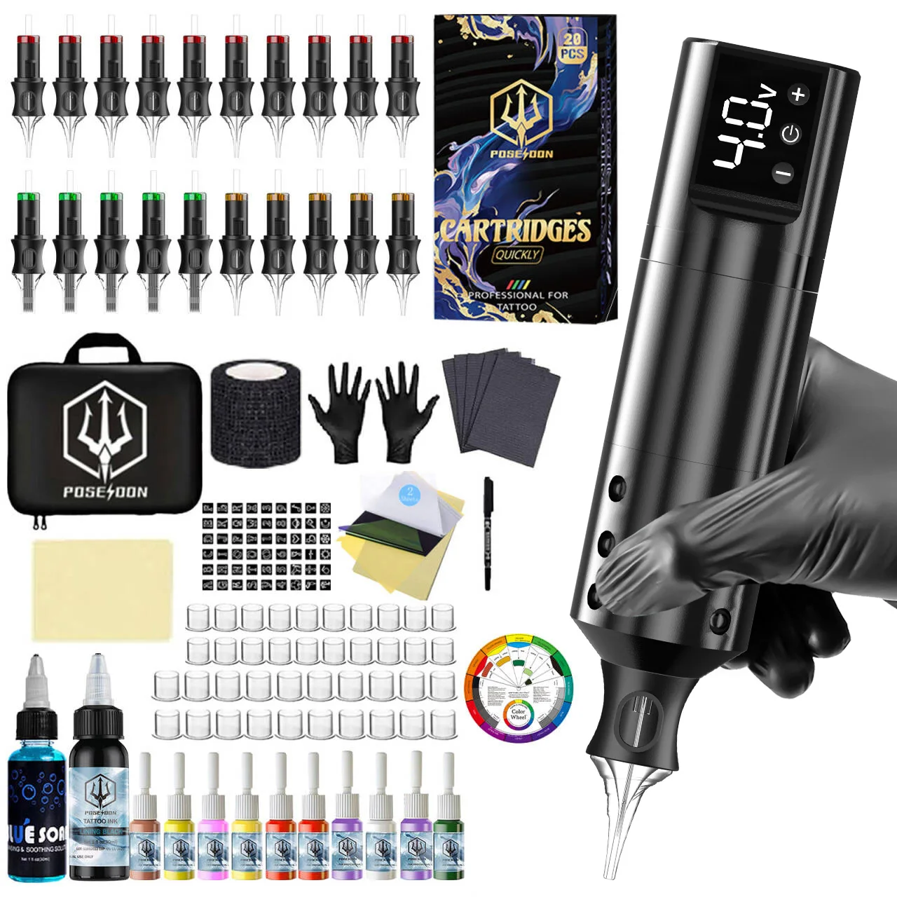 

Tattoo Kit POSEIDON V5 Tattoo Needle Tattoo Pen Kit For Permanent Makeup Tattoo Machine Kit Lightweight Black Tattoo Gun Kit