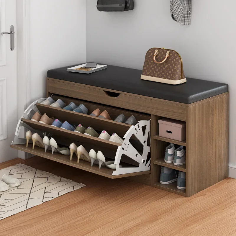 Nordic Shoe Storage Rack Entrance With Shoe Changing Stool Household Shoe Cabinet Household Entrance Bench Shoes Organizer Shelf