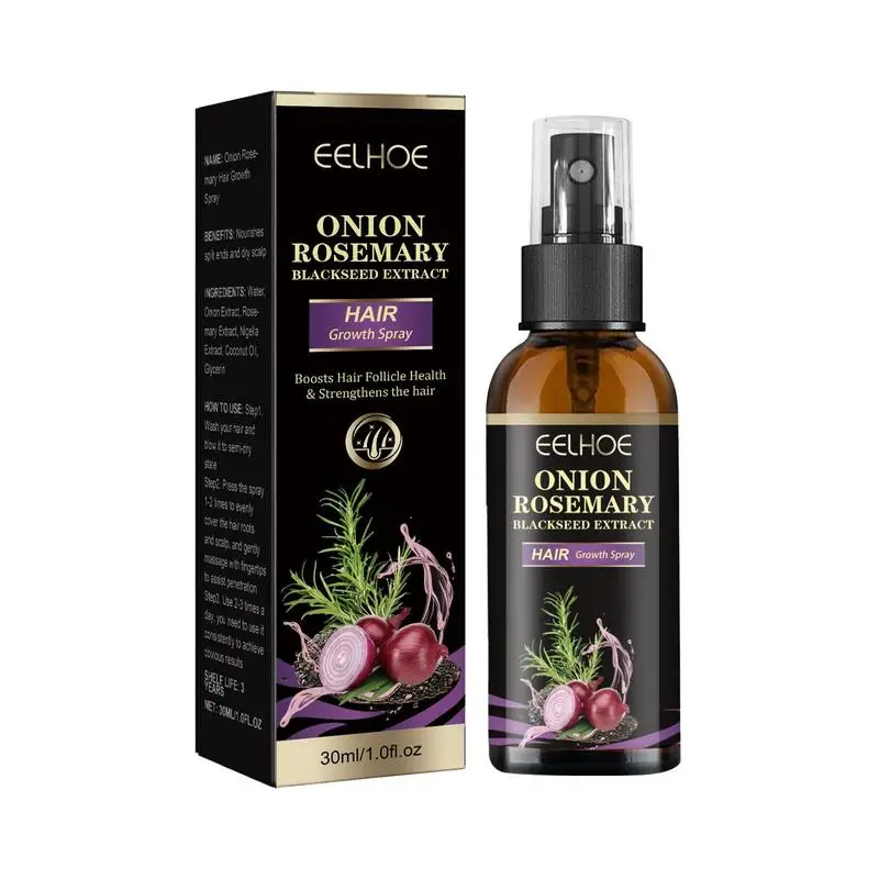 30ml Spray per la crescita dei capelli Cipolla Rosmarino Spray per capelli denso Olio essenziale di rosmarino Olio essenziale nutriente per capelli Spray anti-perdita di capelli