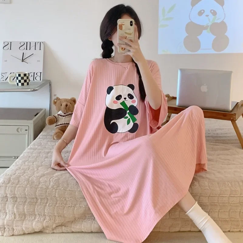 

150kg Plus Size Sleeping Skirt Ladies Summer Korean Pajamas Sweet and Cute Students Girls Can Wear Outside Comfortable Home Wear
