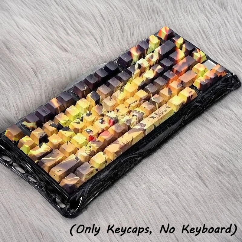 130-keys-pikachu-pbt-cherry-keycaps-cartoon-pokemon-keycap-set-for-mechanical-keyboard-five-sided-sublimation-transparent-keycap