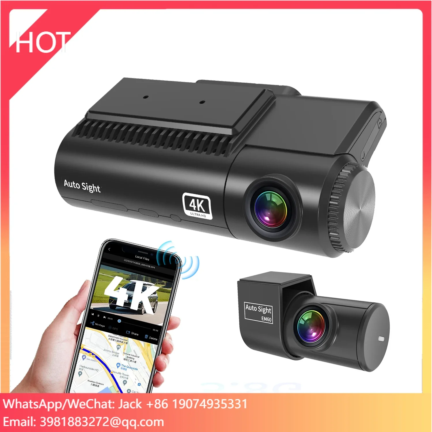 Factory Newest Dash Cam DVR 4K Front Rear Car Camera Ultra HD Dual Sight GPS Adas Drive Recorder 24H Parking Protector Dash Cam