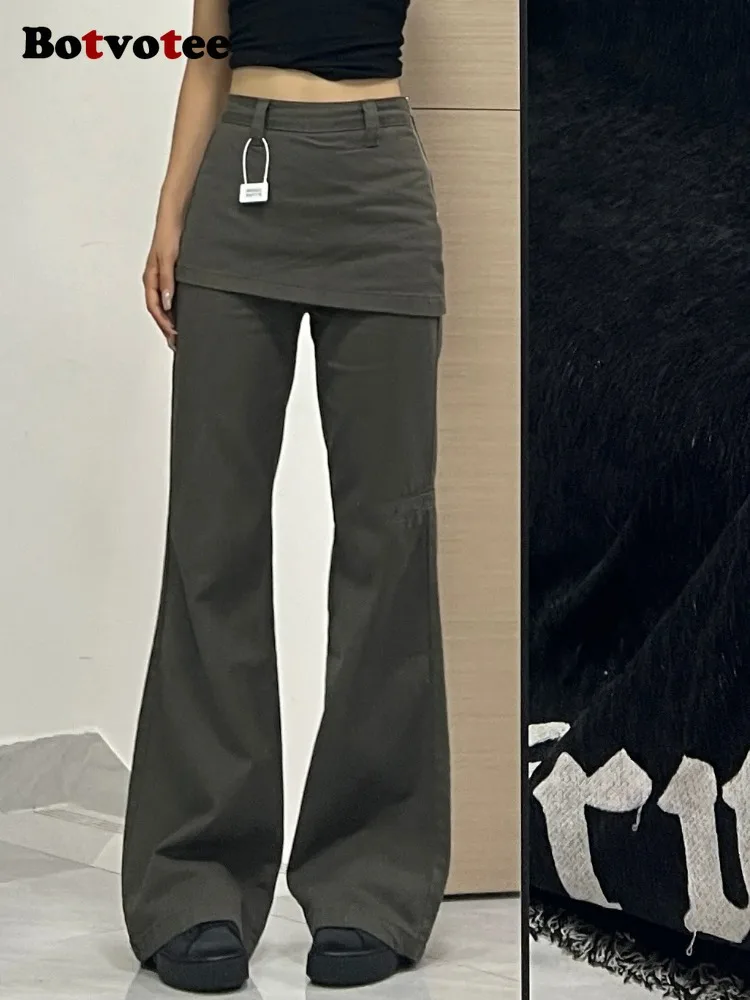 Botvotee Fake Two-Piece Plus size Wide Leg Jeans for Women 2025 New Y2k Fashion Streetwear High Waisted Flare Denim Pants - Image 6