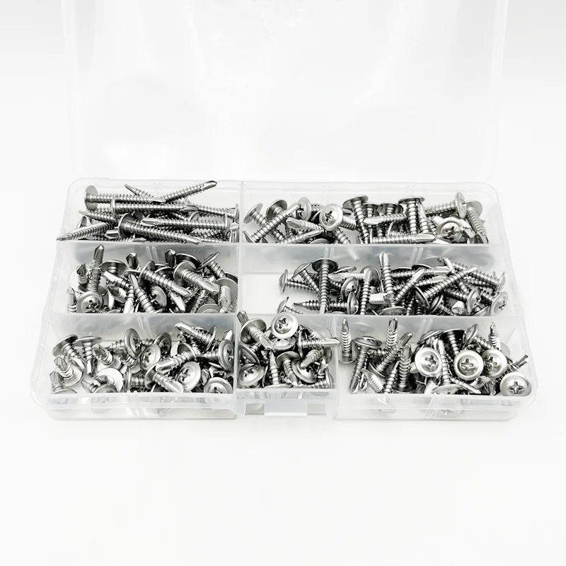 200 Stück selbstschneidende Schrauben für Metall, 410 Edelstahl, selbstbohrende Schrauben # 8 # 10-teiliges Truss-Head-Blechschrauben-Set 1/2" 1-1/4 – Detail 3