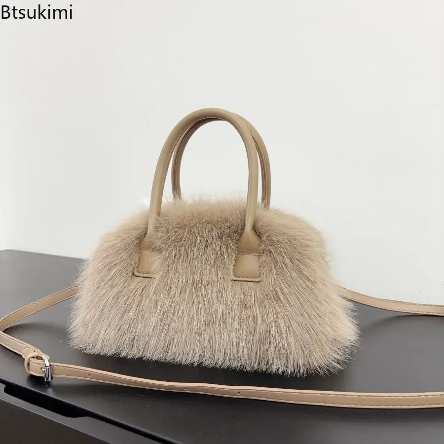 Faux Fur Tote Bags Women's Bucket Plush Handbags Luxury Design Fashion Soft Autumn Winter Crossbody Shoulder Bags Bolsa Feminina