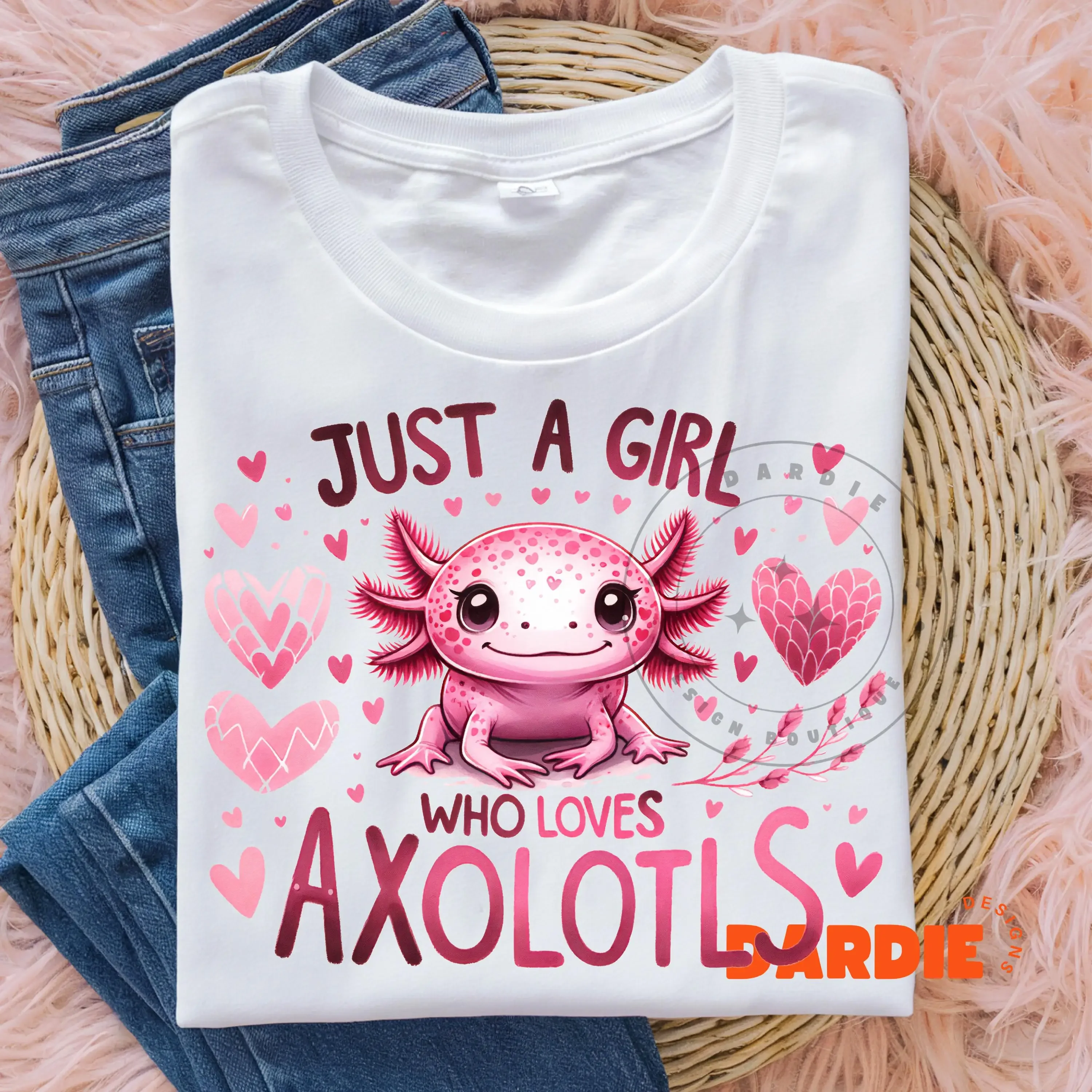 Sólo una Chica que Ama Axolotes PNG - Clipart de Axolote Adorable para Camisetas, Pegatinas, Tazas, Vasos, Diseño Digital para Sublimación DTF