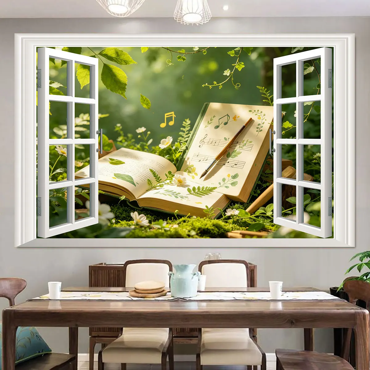 PVC self-adhesive window stickers green plants books musical notes perfect wall decoration and hiding unsightly areas