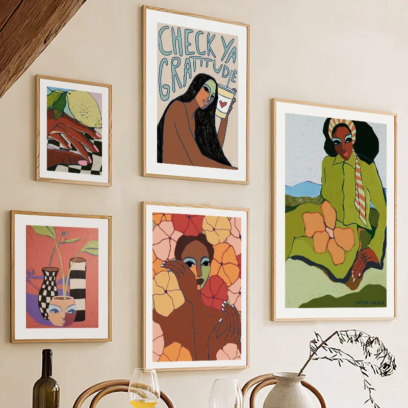 مجردة فتاة زهرة يترك الليمون الحياة التوضيح الرسم على لوحات القماش الجدارية الملصقات والمطبوعات صور لغرفة المعيشة ديكو #1