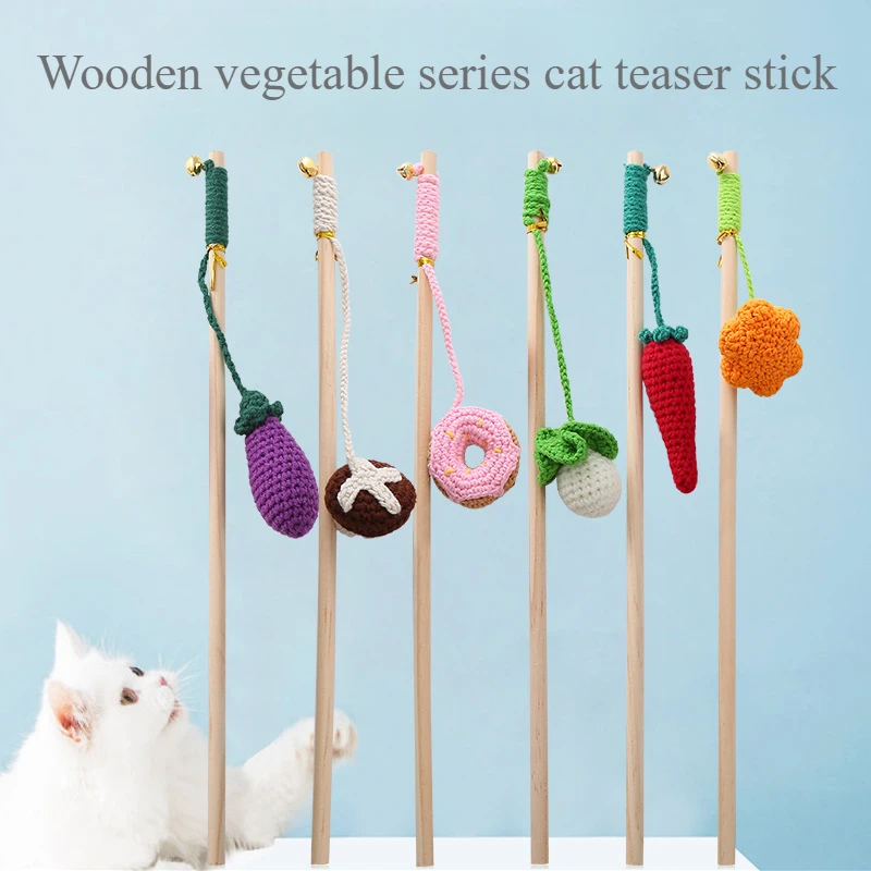 

Pet Toys Pumpkin Eggplant Vegetable Series Wooden Rod Cat Teasing Stick Cotton Rope Weaving with Catnip Cat Self Fun Toy