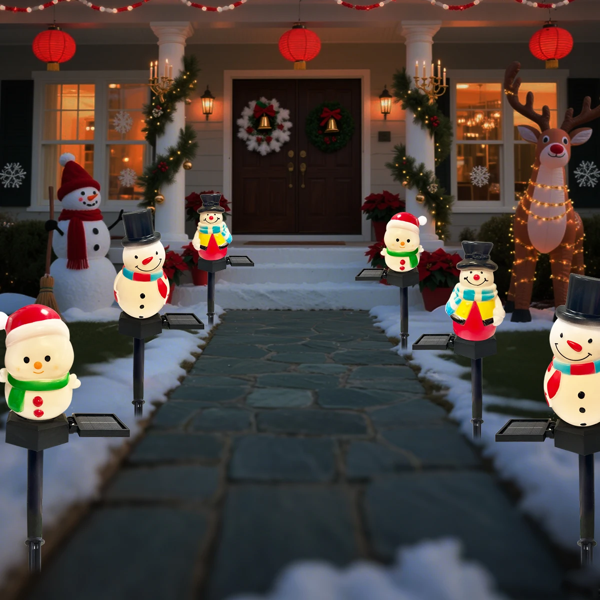 1pc Christmas Cute Snowman Shape Pathway Lights Solar LED Waterproof Walkway Landscape Light For Home Garden Winter Yard Decor