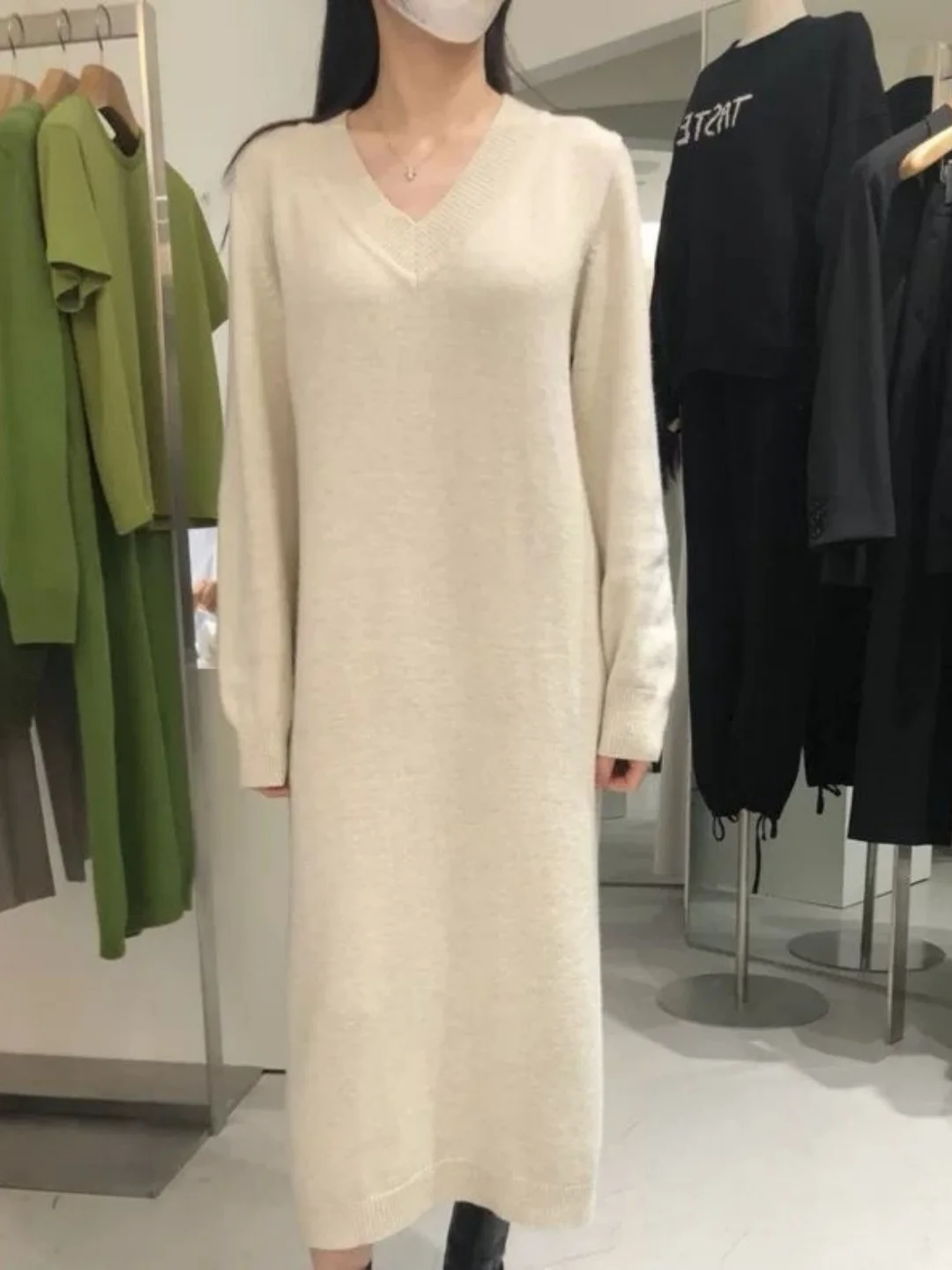 Plus size v-ne malha dr coreano sle camadas base casaco longo reto outono inverno nova chegada para mulheres pesadas