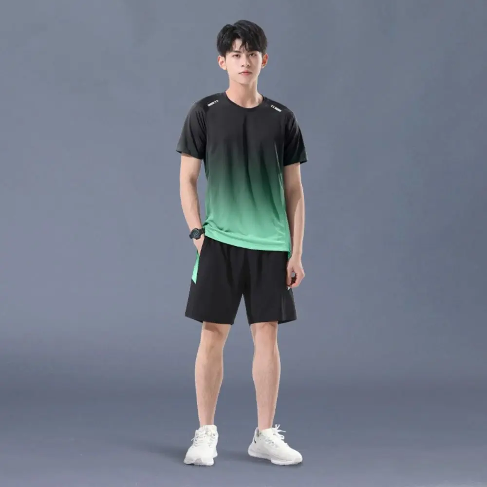 

Gradient Color Short Sleeve T-shirt Shorts Breathable Sportswear Summer Sport Sets Patchwork Male Clothings