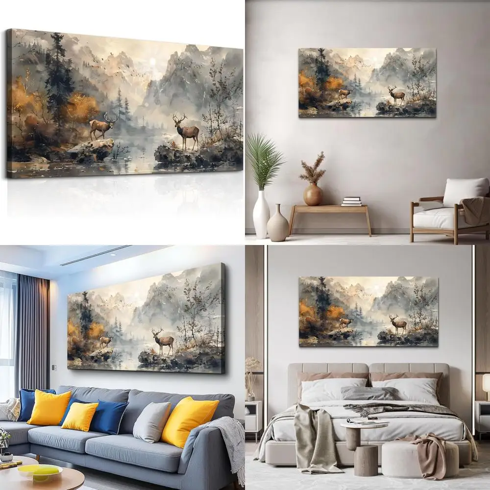 

Современное абстрактное настенное искусство с горным пейзажем, декор в рамке для гостиной, спальни, офиса - 20x40 дюймов