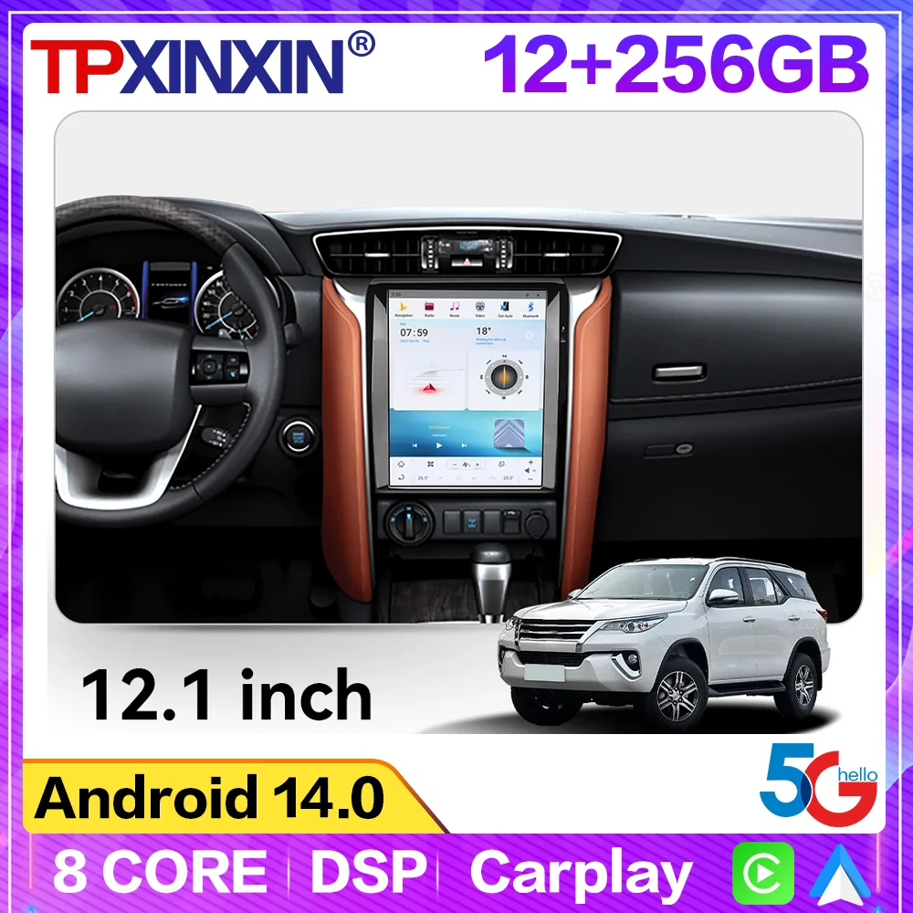 

12.1" Android 13 Auto Car Radio GPS Navigation For Toyota Fortuner 2016-2022 CarPlay Stereo Multimedia Player Head Unit DSP WiFi