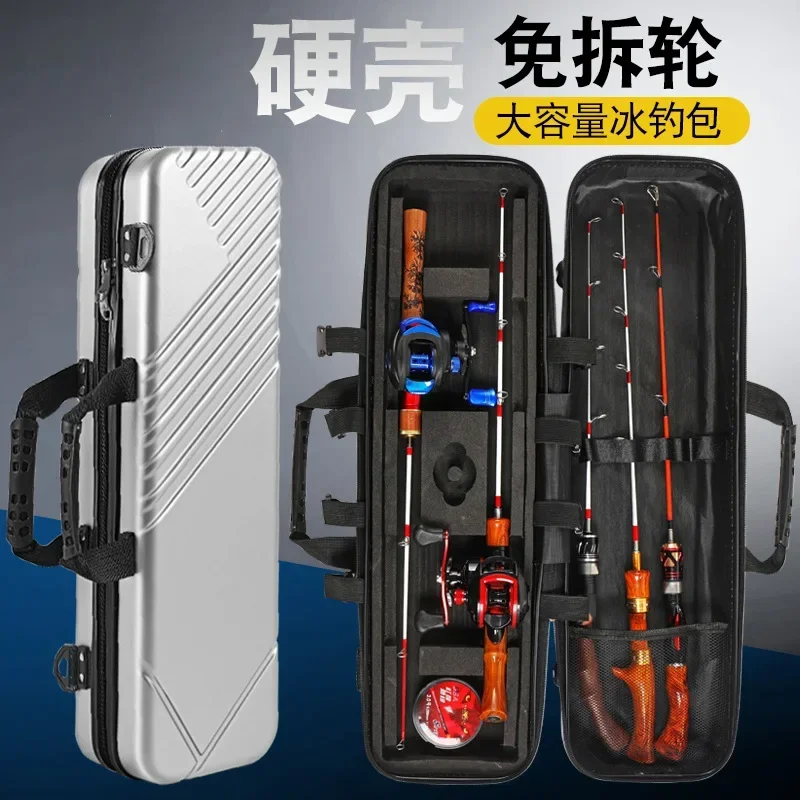 Fishing Rod Bag Hard-shell Equipment Complete Set Without Disassembly Wheel Ice Fishing Bridge Raft Pole Storage Fishing Gear