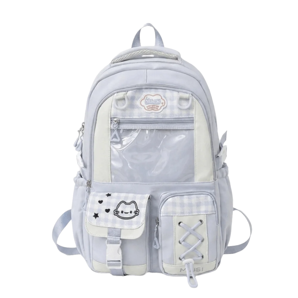 Preppy Style Multi-Compartment School Backpack Large Capacity Lightweight Rucksack Zipper Multi-Pocket Plaid Color Block Daypack