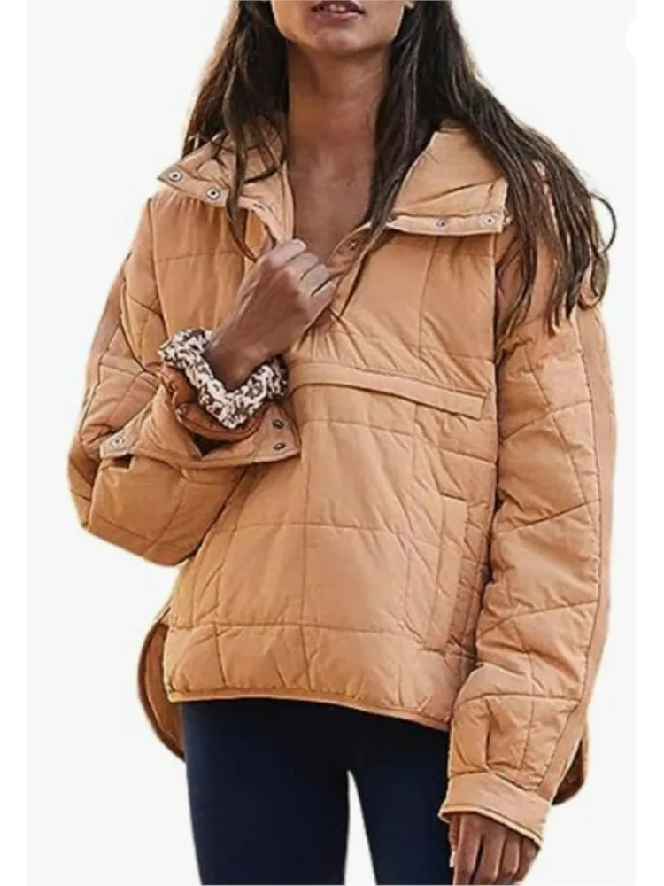 Autumn Winter New Solid Color Cotton Jacket Coat For Women Fashion Casual Loose Pockets Long Sleeves Hooded Round Hem Top Coats