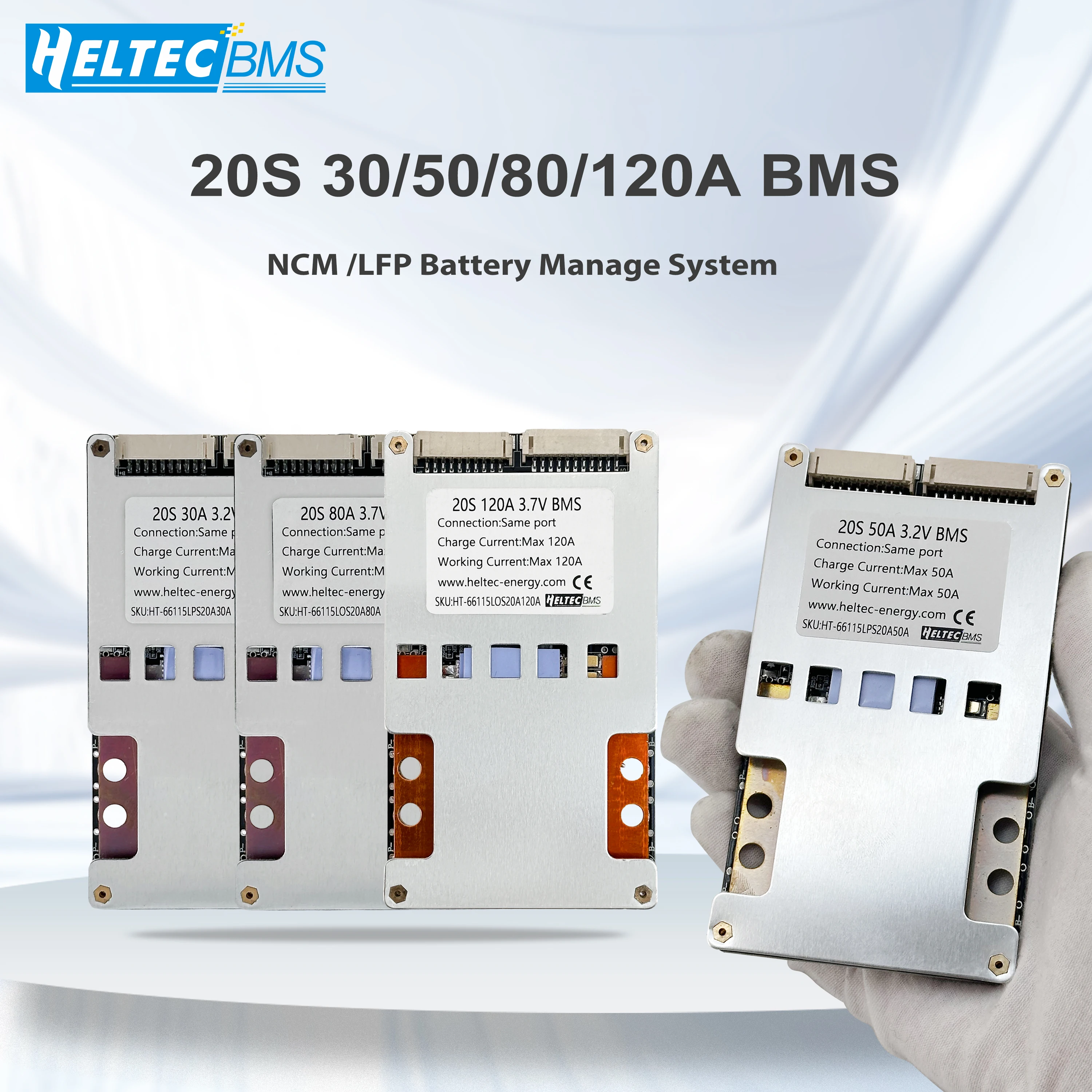 Heltecbms 20S BMS 60V 72v 30A 50a 80a 120A Same Port Li-ion LiFePO4 Battery Protection Board with Balance for E-bike Scooter DIY