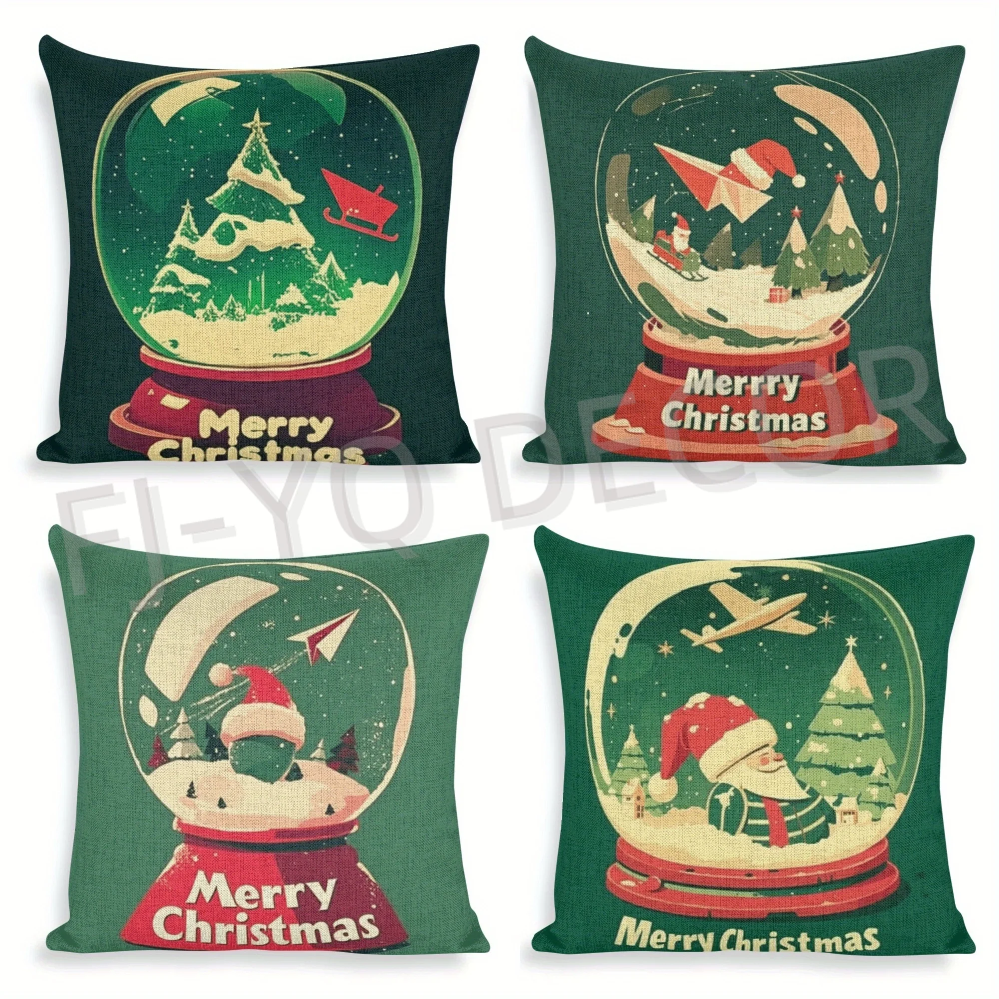 4pcs, Christmas Pillow Covers Christmas Decorations Gingerbread Man Santa Tree Holly Jolly Gift Wrap Winter DecorCushion Case