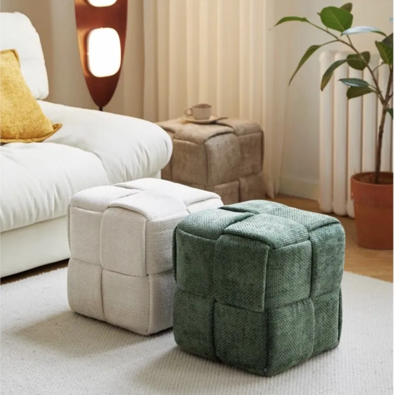 Chenille Mesh Woven Short Stool Shoe Changing Bench Living Room Sofa Household Small Stools Furniture