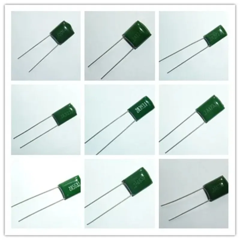100개/몫 마일라 필름 커패시터 100V 2A 220pF~0.47uF 5% (2A221J~2A474J) 폴리에스테르 필름 커패시터