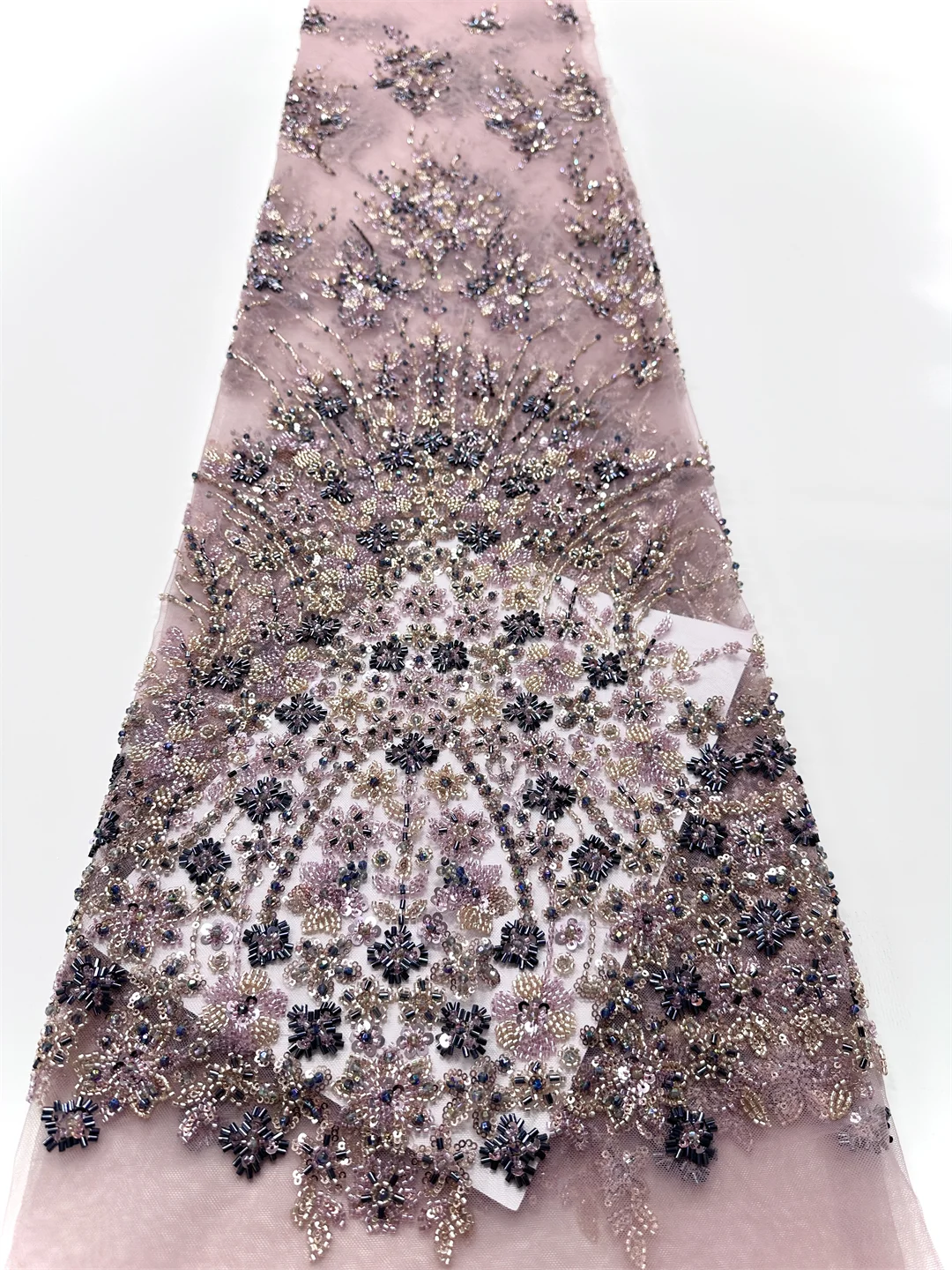 Luxury African Lace Fabric High Quality Sequins Beads Lace Fabrics For Nigerian Wedding French Tulle Lace Fabric 5yards