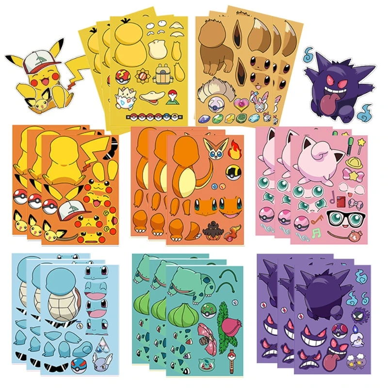 Autocollants de puzzle créatifs Pokémon pour enfants, personnages d'anime mignons, autocollants de puzzle Pikachu, étanche, jouets pour enfants, cadeaux de bricolage