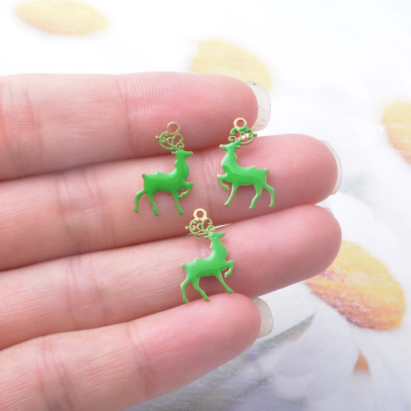 20pcs  Christmas Reindeer Charms Copper Enamelled Two-sided Dripping oil Elk DIY Noel present Pendant DIY Jewelry Accessories