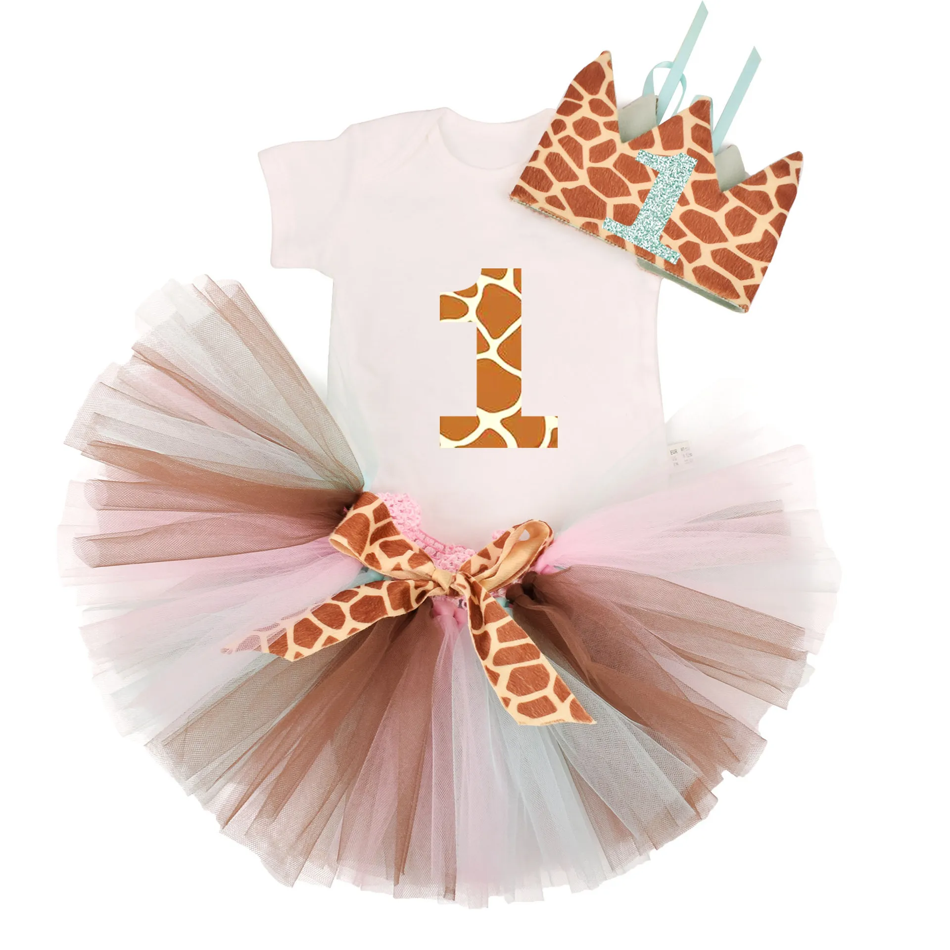 1 anno ragazza giraffa compleanno vestito vestito neonate giraffa selvaggia prima festa di compleanno Tutu Set seggiolone Banner