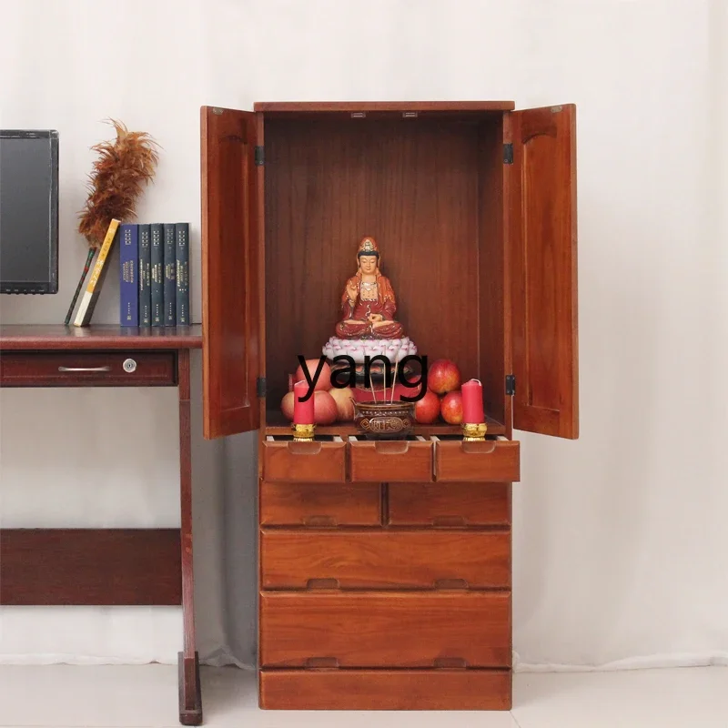 CX Solid Wood Vertical Buddha Cabinet God of Wealth Buddha Shrine Ancestor Memorial Bodhisattva Statue Guanyin Altar