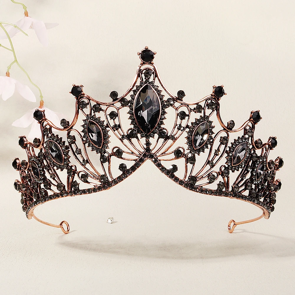 Black Crowns For Women Baroque Rhinestone Crown Tiara Halloween Hair Jewelry Accessories Party Headpieces Gift for Friend