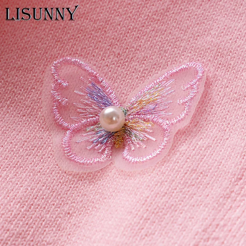 Autumn 2024 Girls Cardigan Sweater Winter Lolita Style Butterfly Infants Children Knitwear Baby Kids Coat Toddler Clothes 0-5y