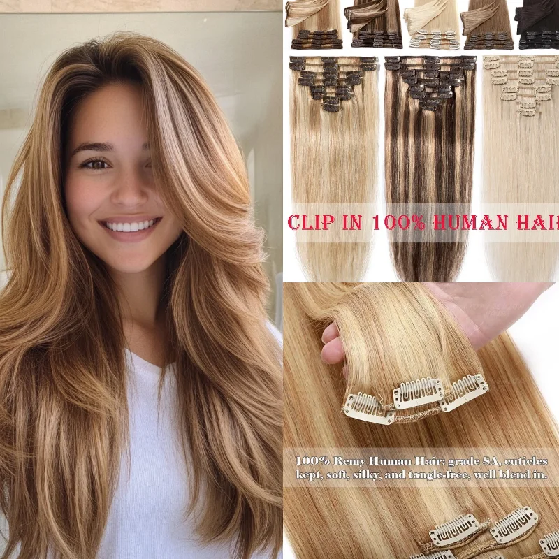 100-capelli-umani-7-pezzi-di-extension-a-clip-14-pollici-ondulazione-naturale-4-p27-613-facile-da-applicare-e-rimuovere-aumenta-volume-e-lunghezza-glamour-per-feste-vendita-all'ingrosso