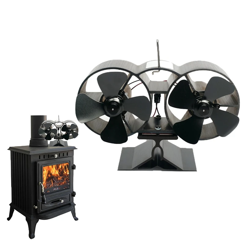 

Heat Powered Wood Stove Fan Twin Fireplace Fan 8 Blades Stove Fans Log Burners Fan Silent Wood Burning Fan