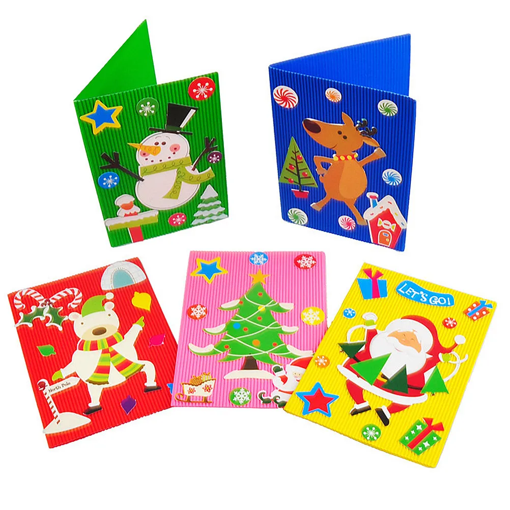 5 PCS Kids Greeting Card Making Kit Toys for Xmas Playthings Handmade Christmas Cards DIY Material