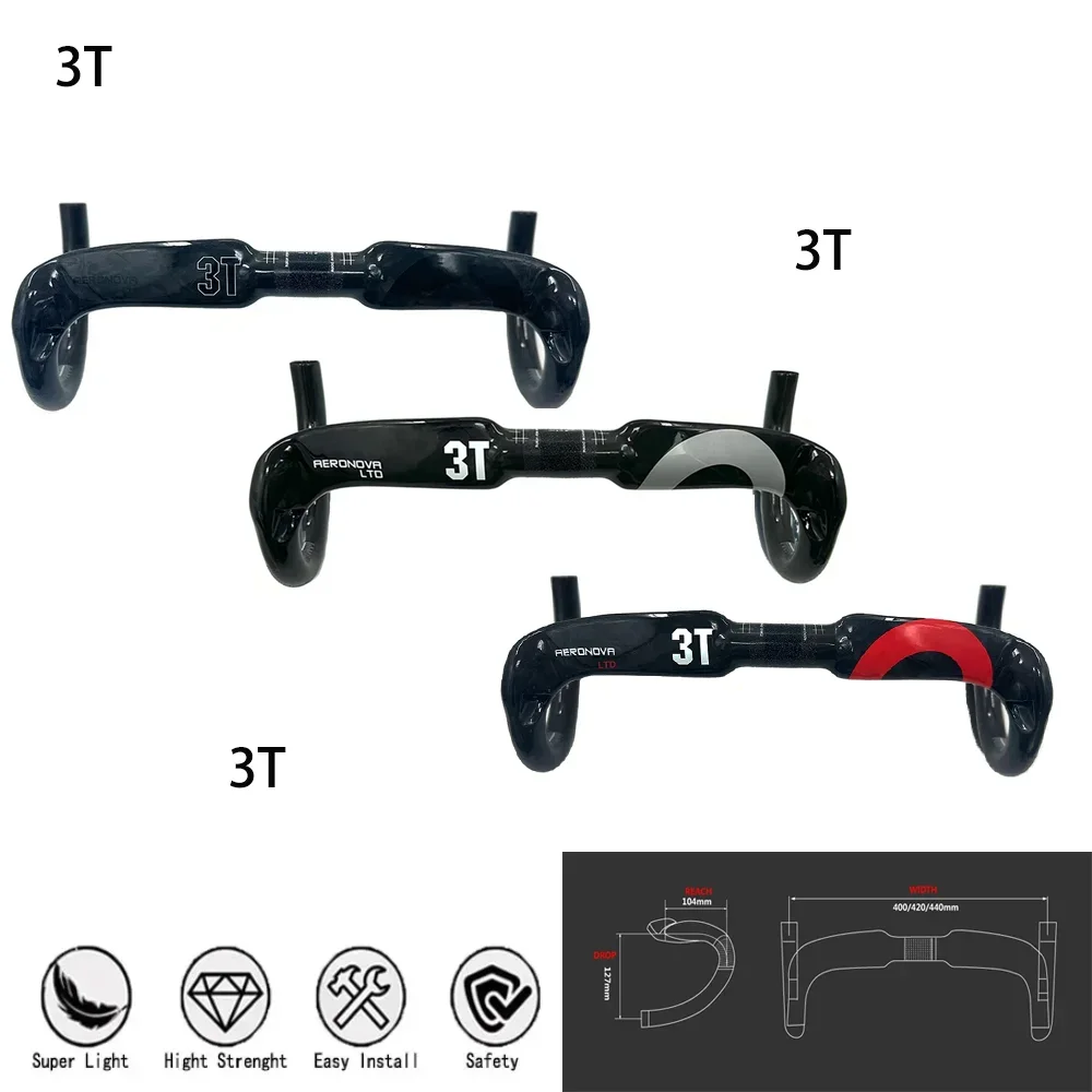 For top brand 3T Carbon Road Handlebar Matt/Gloss Black Top Carbon Fiber Road Handlebar 31.8*400/420/440mm